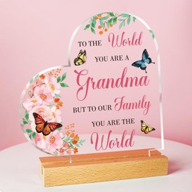 Vetbuosa Grandma Gifts, Christmas Gifts for Grandma, Birthday Gift for Grandma, Heart Shaped Acrylic Home Decoration with Base, Grandma Gift from grandkids, Grandma Birthday Gifts