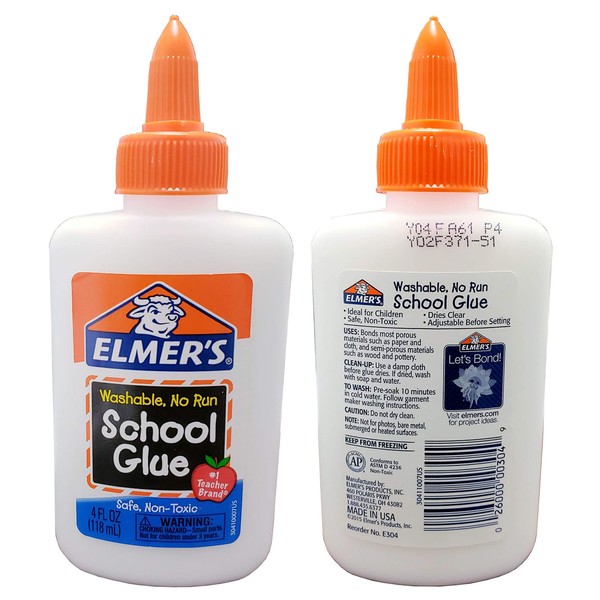 Elmer E304 School Glue, Washable No-Run, 4 Ounces (Pack of 12)