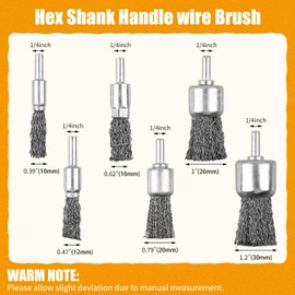 Mixiflor 30 Pack Wire End Brush Set, 6 Sizes 0.012" Crimped Carbon Steel Wire Wheel Drill with 1/4 Inch Hex Shank