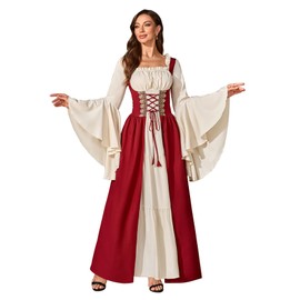 Abaowedding Women Renaissance Costume Medieval Dress Irish Cosplay Burgundy Large