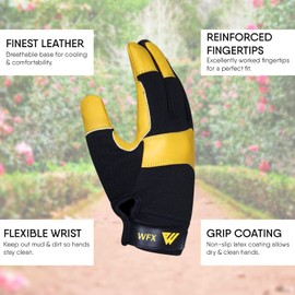 WFX Gardening Working Gloves Garden Thorn Proof Flexible Heavy Duty Leather Mechanic Utility Dexterity Breathable Construction Gloves for Work Mens Women (XL)