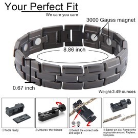38 Stainless Steel Magnetic Bracelet For Mens Oversized Black Balance Health For Joint Pain (Black, 8.8(in))