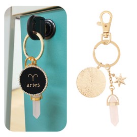 OTOTEC Key Chain Gold Key Ring with Clip for Your Lover/Boyfriend/Girlfriend/Best Friends Friendship Birthday Gift Zodiac Sign and Gemstone Keychain Aries