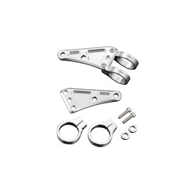 POSH 030048-03 Motorcycle Accessories Machine Long Headlight Stay, 2 Circle Clamp Type, Fork Diameter 1.6 inches (41 mm), Silver
