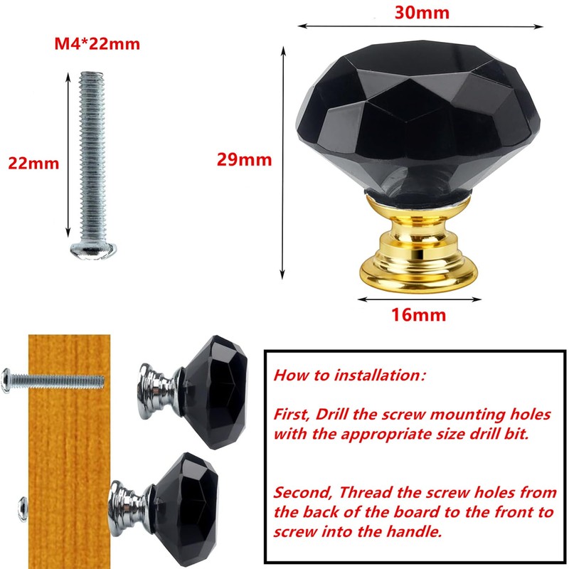 Crystal Drawer Knobs from Hotooldo -30mm Gold Base Glass Drawer