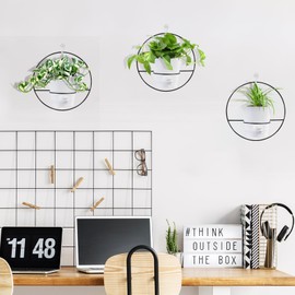 3 Set of Wall Planters for Indoor Plants, Hanging 5 inch Wall Planter with Black Round Metal Holder, Geometric Self Watering Wall Mounted Flower Pots for Home Decor, White (Black Frame White Pot)