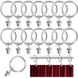 YIXISI Pack of 15 Curtain Rings with Clips, Curtain Rings, 32 mm Curtain Clips with Clip, Curtain Rings Rustproof Metal, Shower Curtain Metal Clips, for Curtains and Rods (Silver)