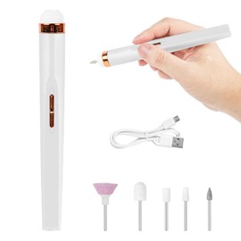 Electric Nail Files, ProChosen Portable 5 in 1 Nail Drill Polishing Machine Set with Light, Mini Electric Nail Drill Adjustable Speed File Giftsfor Nails for Beginner Girl Women (White)