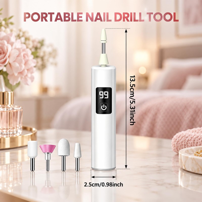 Electric Nail Drill,Cordless Nail Drill with LED Light,USB-C Charging,1PC