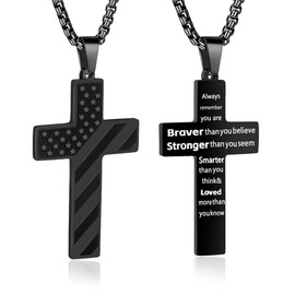 American Flag Cross Necklace for Men.Black Cross Necklace Bible Verse Stainless Steel American Flag Pendant Chain for Men.Graduation Father's Day Birthday Gifts