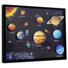 flinelife Wooden Solar System Wall Art Decor, 12x10, Perfect for Homeschool Classroom, Nursery, Kids Playroom Decor