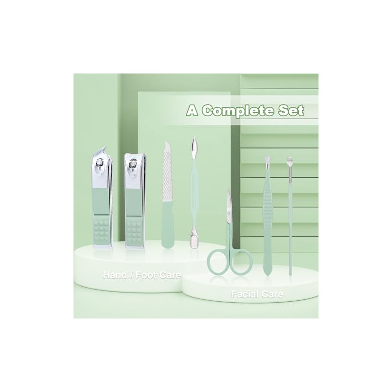 7-Piece Stainless Steel Manicure and Pedicure Set - Green