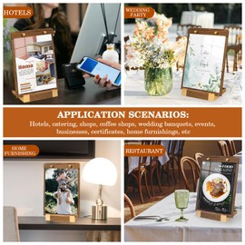 LIANHELILAI 3 Pack 8.5"x11" Acrylic Sign Holder with Wood-Color Base, Tabletop Display Sign Holder Vertical for Store/Coffee Shop/Restaurant Menu Hotel/Office Poster Show