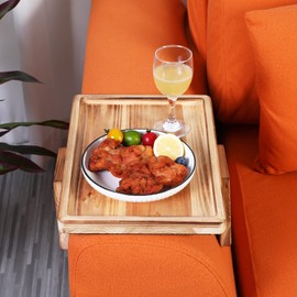 Sofa Arm Clip Table,Couch Armrest Tray Tables,Arm Table,Wood Side Tables Rectangular for Eating/Snacks/Drinks TV Remote Control Organizer,Foldable,Super Stable,Not Suitable for Chairs