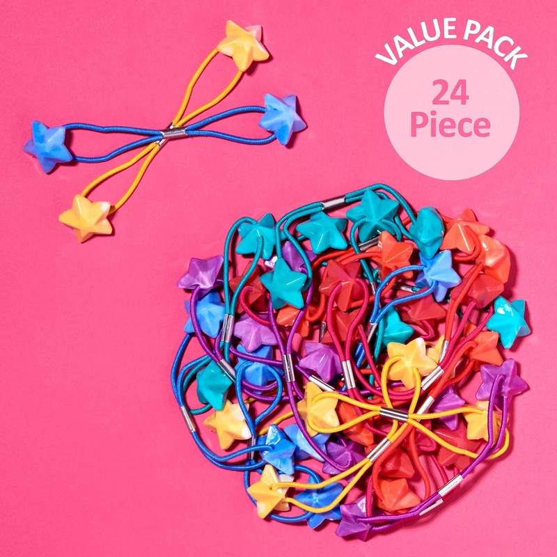 Expressions 24pc Ponytail Balls Hair Elastics,Star-Shaped Multicolored Twin Hair Beads,