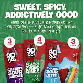 GOGOS by Chamoland Pack of 10 Chamoy Mix Candy Sampler, Variety Mix Featuring Watermelon Rings, Sour Bites & Buddies, Chewy Chamoy Gummies, Sweet, Sour & Spicy Mexican Candy