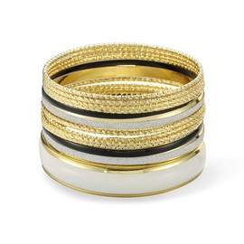 ENSOUL Shiny Gold With Black/White Color Mixed Multi Metal Bangles Bracelets Set Fashion Jewelry For Women 13Pcs/Set