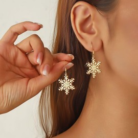 Christmas Earrings for Women Daily Gold Snowflake Earrings Sparking Xmas Rhinestone Snowflake Jewelry Christmas Stocking Stuffers Dangle Drop Festival Holiday Accessories Gifts