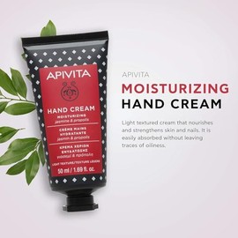 Apivita Crema de manos Hidratante con Jazmín y Propóleo 50 ml – Textura ligera de rápida absorción – 99% ingredientes naturales – Suaviza y Protege Ma
