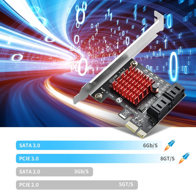 ELUTENG PCIE SATA Expansion 4 Board 6Gbps Speed PCI-E to