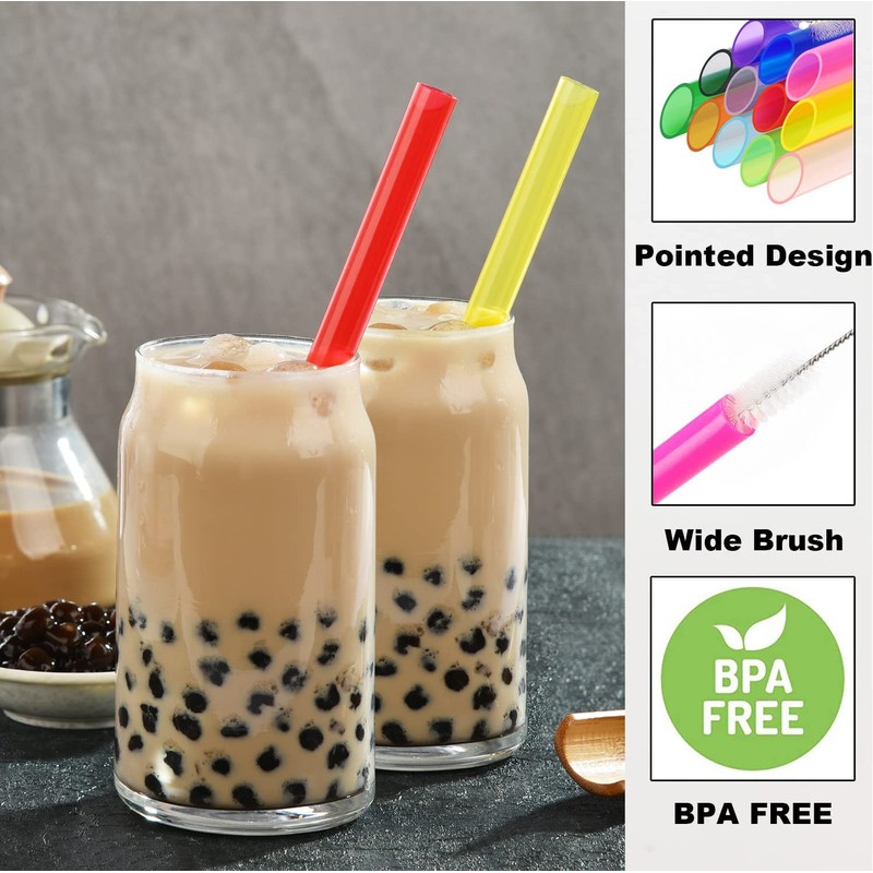 ALINK 12-Pack Reusable Plastic Boba Straws, 13 mm x 10.5