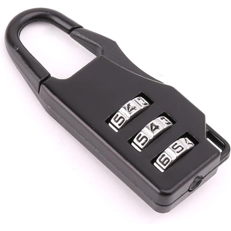 Black Zinc Alloy Three-Wheel Mini Code Lock Luggage Zipper Lock
