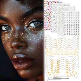 LALACE Glitter Freckles Face Tattoo - Gold Face Glitter Makeup Speckles - Face Glitter Speckles Patches - Waterproof Sparkle Freckles for Women - Face Gems and Pearls for Makeup - 12 Count (Gold)
