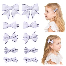 YHXX YLEN Hair Bows for Girls 10 PCS Fully Lined White Hair Clips Tiny 2" Grosgrain Stitch Edge Alligator Clips for Baby Girls Infants Toddlers in Pairs