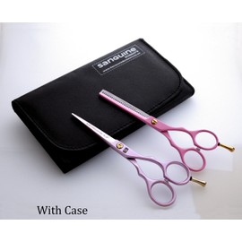 Professional Pink Hair Dressing Scissors & Thinning Scissors Set 5.5 inch – with Presentation Case by Sanguine Scissors Ltd