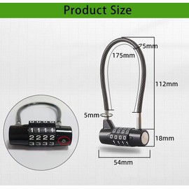 4 Digit Combination Padlock, 6.9 Inch Long Shackle Cable Lock with 4-Digit Resettable Combination, Waterproof Steel Padlock for Outdoor Fence, Gym, School Locker, Suitcase Bag, Bike Security