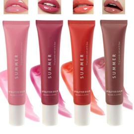 Summer Fridasy,Summer Fridasy Lip Balm,4Pcs Summre Lip Butter Balm Set,Hydrating Tinted Lip Gloss for Dry Lips,Lip Butter Balm Suitable for Dry Weather,Shine and Tinted Lip Gloss