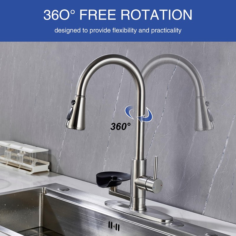 HAMOLER Kitchen Faucet with Glass Rinser Single Handle Pull Down