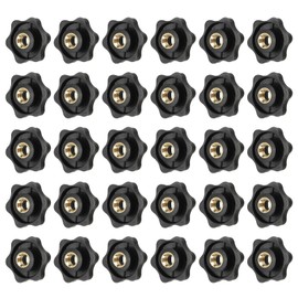 YELARXI Clamping Nuts Knob Plastic Screw-On Brass Star Knobs Knurled M8 Female Threaded Hexagon Head, 1.3 Inch Head Diameter Fit for Lawn Mower Handle Machinery (30 Pack, Black)