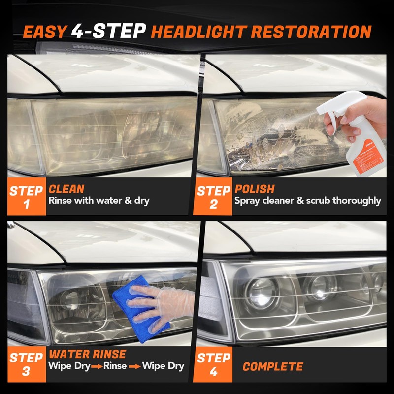 Headlight Restoration Kit Headlight Cleaner Head Light Cleaner Removing Yellowing