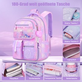 FRONET School Backpack Girls 2 3 4 5 6 Class School Bag 7-15 Years Children's Backpack School Girls Teenager Backpack Women's Daypack School Bags School Bags Casual Daypack Girls, Gradient Purple,