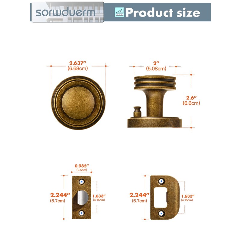 SORWDUERM 1 Pack Antique Brass Bronze Door Knob Interior Privacy