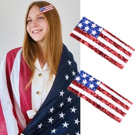 2PCS 4th of July Hair Clips Glitter American Flag Hair Barrette Square Shape Big Hairpins for Independence Day Hair Accessories USA Patriotic Star Stripe Alligator Snap Hair Pins for Women Girls Decor