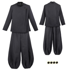 DAZCOS Anime JJK Cosplay Costume Men's US Size Uniform Jacket Pants with Earrings, Black, Small