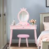 Costzon Kids Vanity Set, Wooden Princess Makeup Table with Cushioned
