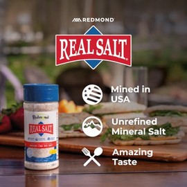 REDMOND REAL SALT, Sal Marina Fina Natural sin Refinar, 100% Pura, +60 Minerales Traza, Sin Aditivos, Shaker, 10 OZ