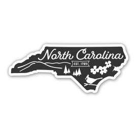 Squiddy North Carolina State Shape Vintage Retro Style - Vinyl Sticker Decal for Phone, Laptop, Water Bottle (3" Wide)