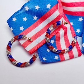 LANFUNI US Flag Earrings, Patriotic Hoop Earrings Red White and Blue Earrings for Women Patriotic Jewelry