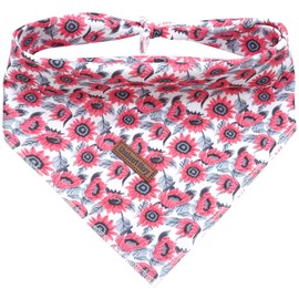 Lionheart glory Pink Flower Dog Bandana 1 Pack Washable Soft Dog Scarf, Square Adjustable Dog Bandanas for Medium Large Dogs