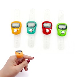 JZK 4x LCD display digital finger tally counter clicker, electronic stitch counter for knitting, crochet row counter ring, plastic mini manual clicker counter