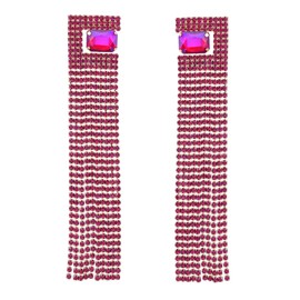 BASIC HOUSE Jewelry Long Rhinestones Tassel Earrings Fringe Bohemian Earrings Sparkling Crystal Dangle Drop Earrings for Women N26# (Rose)