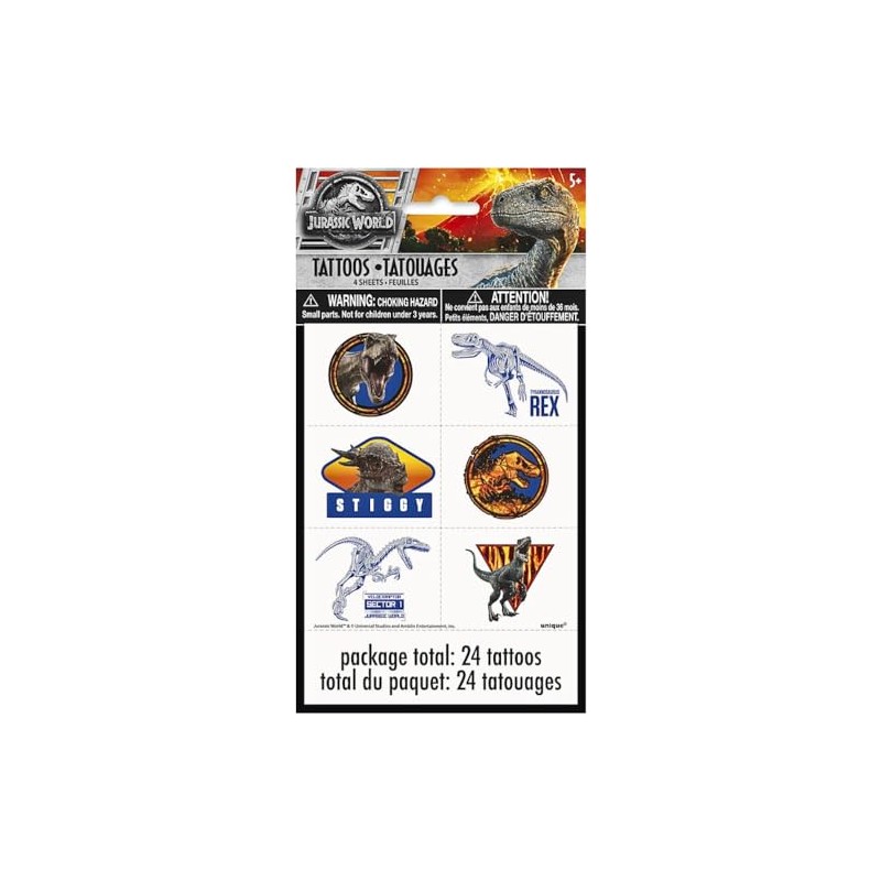Jurassic World 2 Party Temporary Tattoos | Assorted Designs |