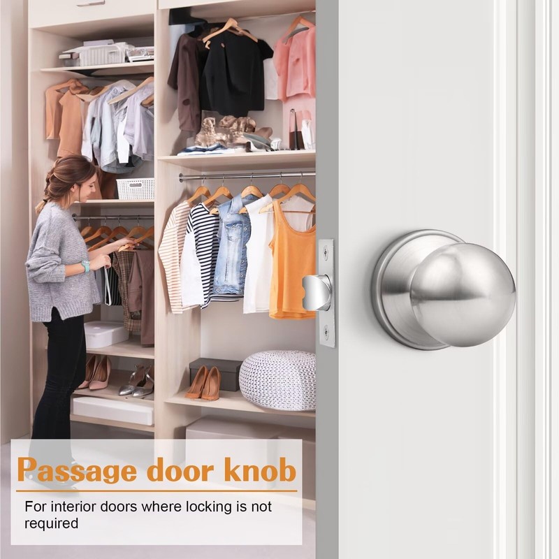 Probrico 6Pack Round Brushed Nickel Passage Door Knobs Interior Door