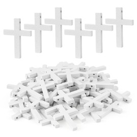 Nicime 100pcs Mini White Wood Cross, Wooden Cross Craft Decoration, Small Ornament DIY Accessory for Keychain, Bracelet, Necklace