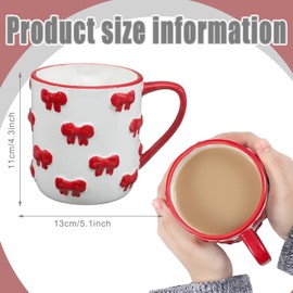Didaey Set of 2 Christmas Bow Mugs 15oz Ceramic Holiday Coffee Cups with 3D Red Christmas Bow Design Xmas Winter Festive Holiday Drinkware Mugs Gifts for Hot Chocolate, Coffee or Tea