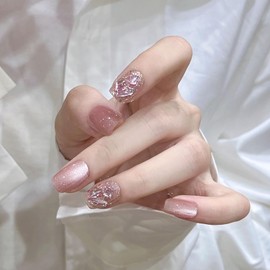 ドミ屋 ネイルチップ 30枚入 バレエ 人気 ネイルシール つけ爪 かわいい 付け爪 3D爪 ラウンドチップ ファッション ネイル 結婚式ネイルチップ 花嫁ネイル（MJ-569）